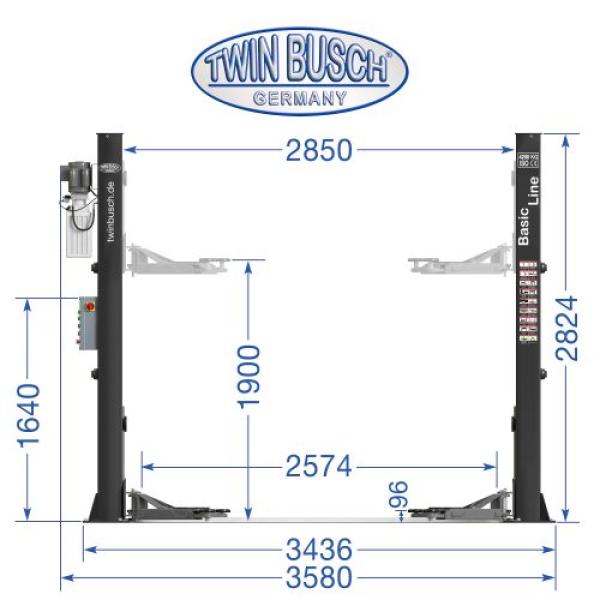 Twin Busch 2-Säulen-Hebebühne 4.2t – Basic-Line – automatische Entriegelung TW242E Grey Line